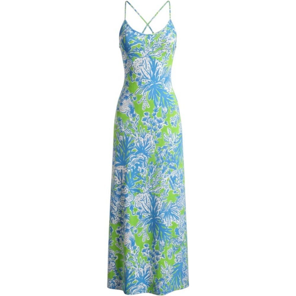 Lilly Pulitzer Jaylene Silk Maxi Dress Limeade Biggest Fan XS